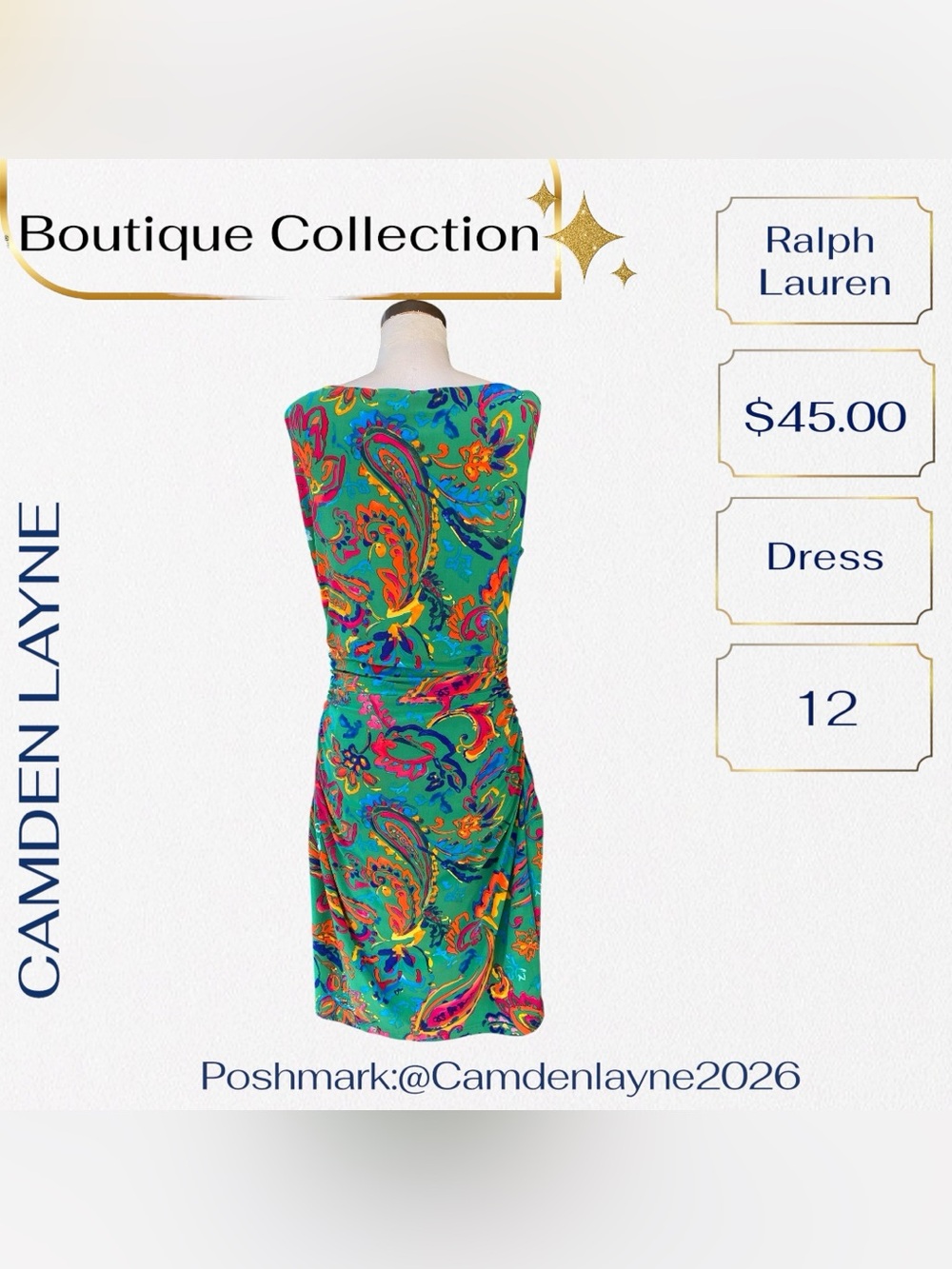 Ralph Lauren Teal Multicolor Abstract V-Neck Mini Dress - Picture 7 of 13